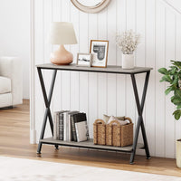 Tavolo consolle stretto Garvee, 2 ripiani, stile industriale, legno MDF e metallo, per soggiorno e corridoio, 84,5 cm di lunghezza x 30 cm di larghezza x 80 cm di altezza, nero