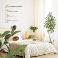 Albero di ulivo artificiale Garvee alto 1,5 m con tronco realistico in PE e foglie regolabili, vaso di bambù bianco, ignifugo per casa e ufficio