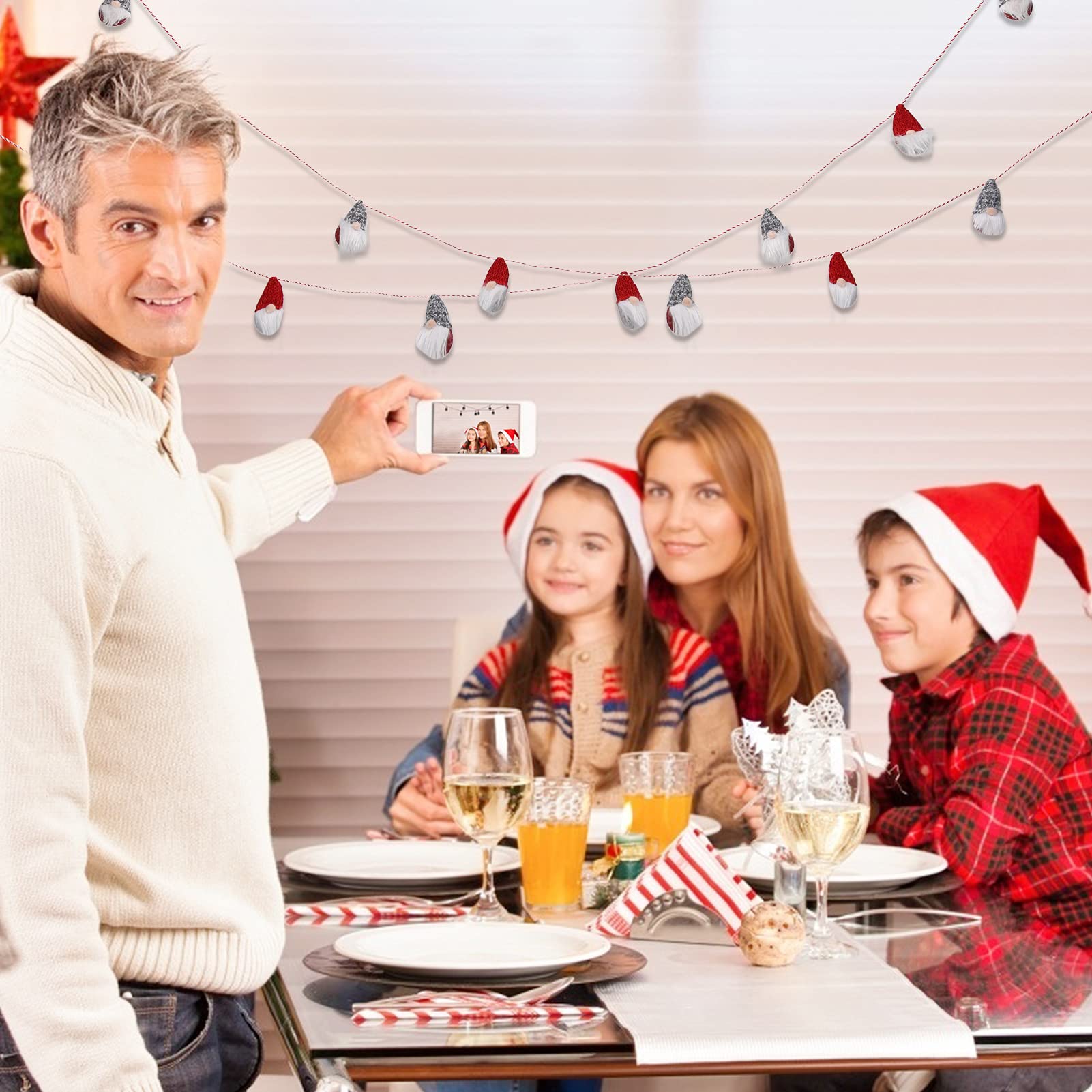 Ghirlanda di gnomi natalizi Garvee da 6 piedi, in peluche, colori rosso e grigio, per albero e camino, fatta a mano