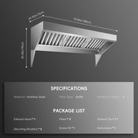 Cappa aspirante commerciale Garvee da 6 piedi in acciaio inossidabile 201 antiruggine con 3 filtri di olio rimovibili per cucina e food truck, montaggio a parete, staffa triangolare