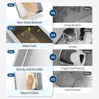 Lettiera per gatti Garvee XXL in acciaio inossidabile con bordo alto e paletta per gatti di grandi dimensioni e famiglie con più gatti, 23,6"x16", argento