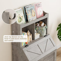 Libreria per bambini Garvee con coperchio incernierato, 2 ripiani, in legno, robusta e antigraffio, protezione antiribaltamento per sale giochi e camerette, grande, legno naturale