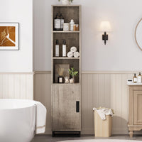 Mobiletto da bagno alto Garvee da 70" stretto con anta, ripiano regolabile, in legno, stile country moderno, nero, per cucina e soggiorno
