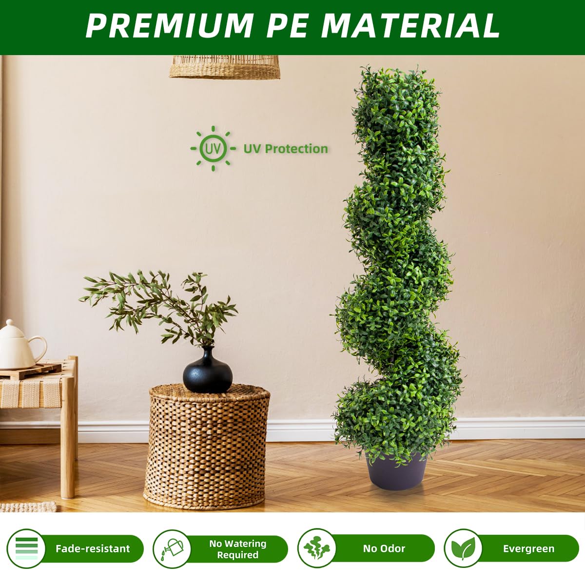Garvee, set di 2 alberi di bosso artificiale a spirale da 35 pollici per esterni, resistenti ai raggi UV, facili da curare, in polietilene, vaso di plastica, per giardino e patio