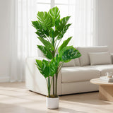 Garvee Pianta Artificiale Monstera Deliciosa 110 cm Con Vaso Bianco - Foglie Realistiche In PEVA - Decorazione Interni, Ufficio, Veranda - Verde