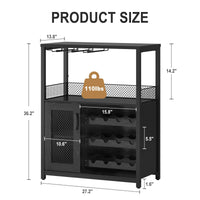 Mobile bar per vino Garvee con luce LED, ripiani regolabili, porta a rete, MDF e metallo, 36 pollici, cucina e sala da pranzo, base stabile, nero
