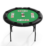 Garvee Tavolo Poker Pieghevole 8 Giocatori, Feltro Casinò Verde, 122 cm Rotondo, Portabicchieri, Struttura Acciaio, Braccioli Imbottiti, Casa e Man Cave