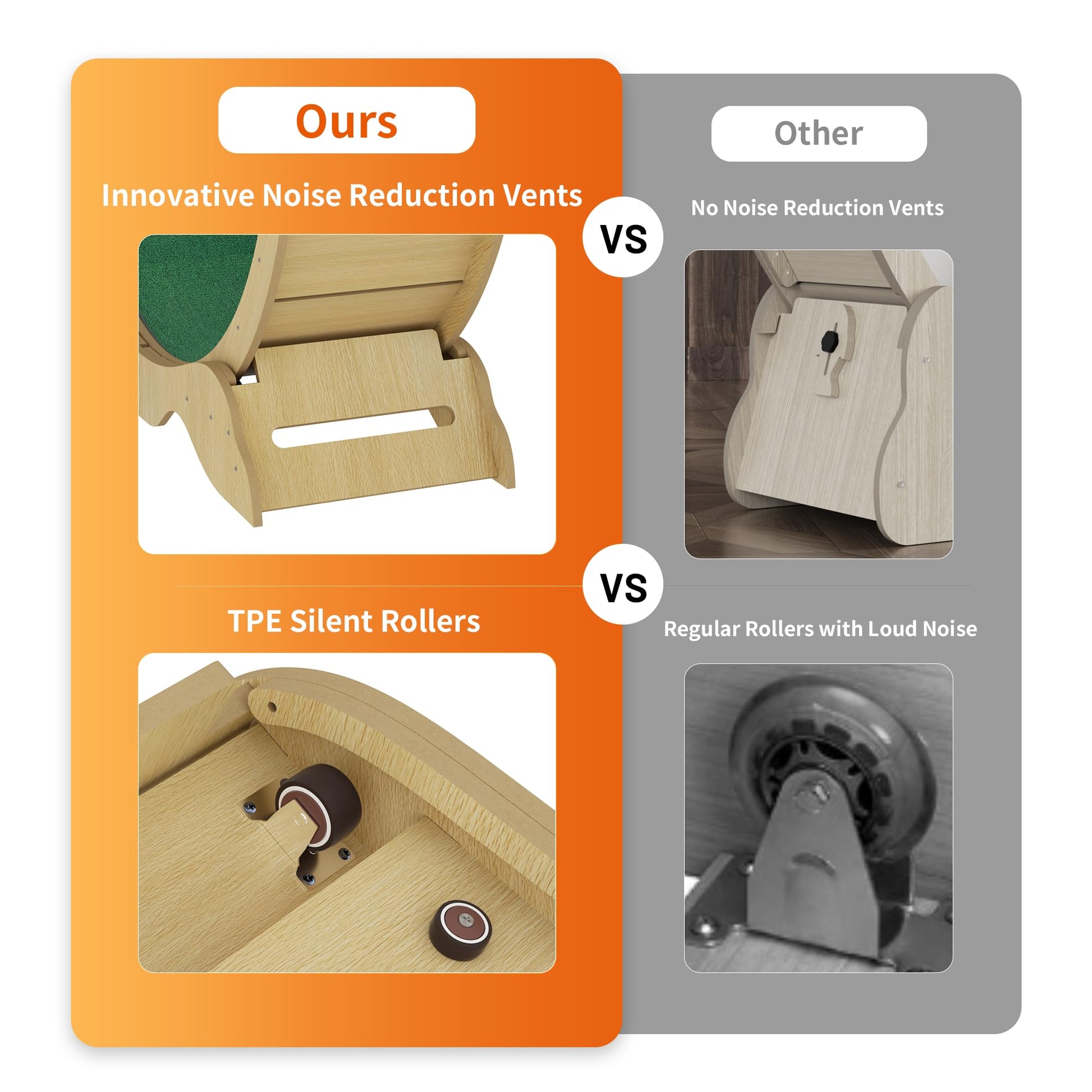 Garvee Cat Treadmill, rullo per esercizi di grandi dimensioni da 45 pollici con ruote in TPE e legno stabile per il fitness degli animali domestici al chiuso, silenzioso, sicuro, nero