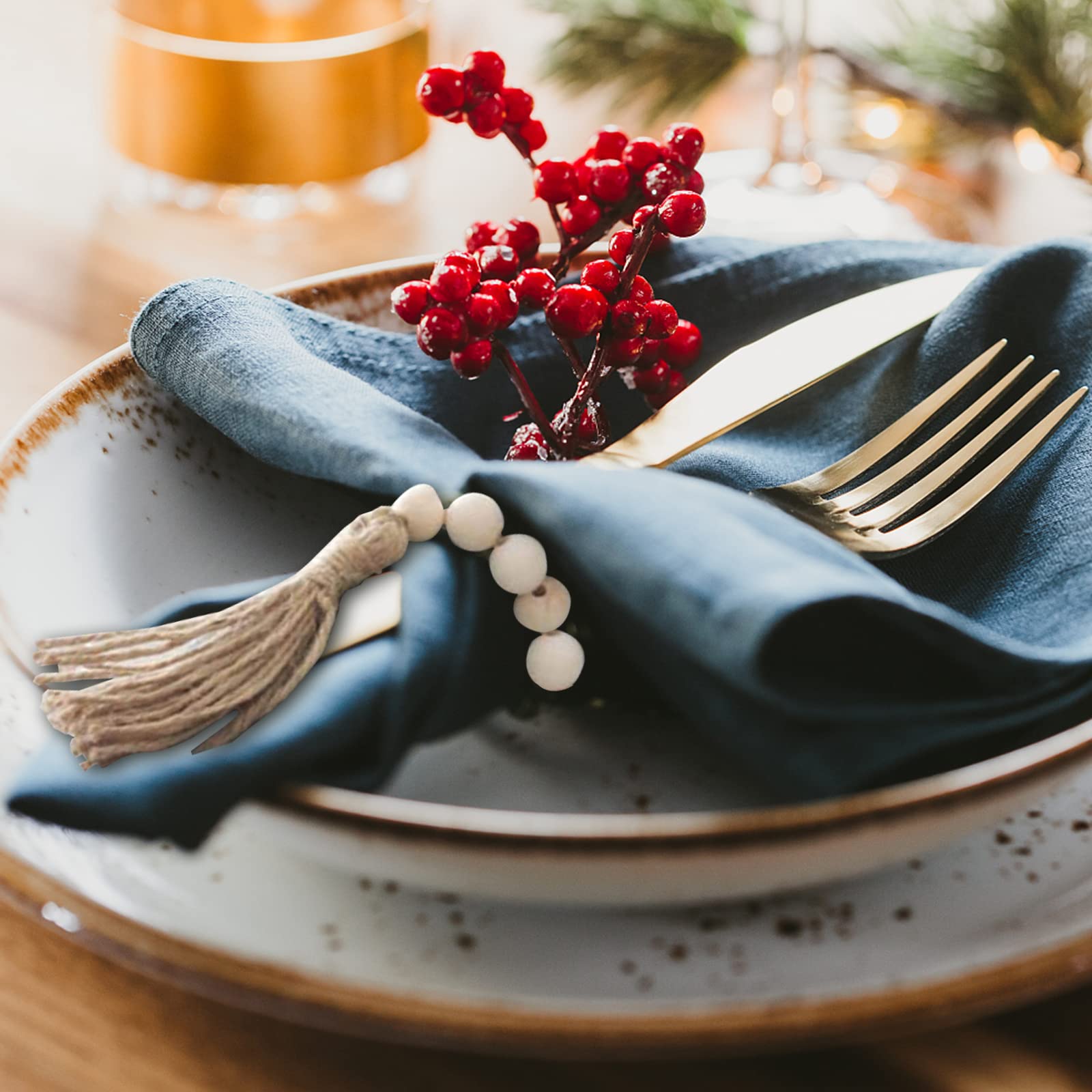 Garvee Rond De Serviette De Table Holz Mit Pompons Natürlich Jute Für Hochzeit & Festive Occasions 12stück Set