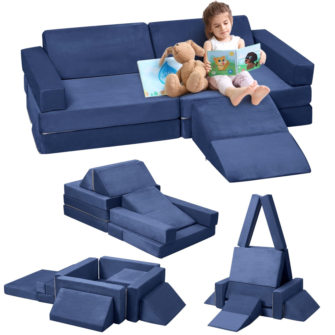 Divano modulare per bambini Garvee Nugget da 12 pezzi, versatile, blu navy, per sala giochi, 47,3x23,6x12 pollici