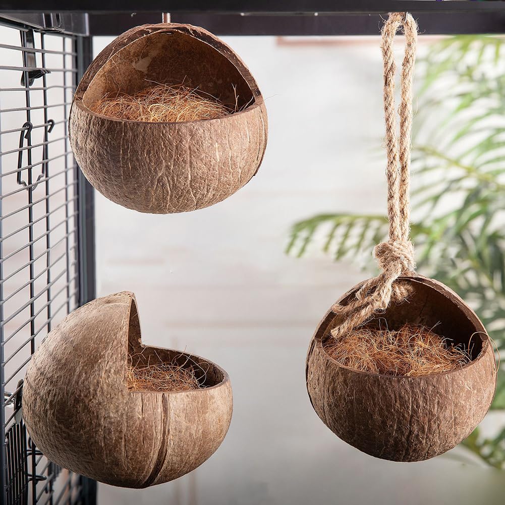 Casetta per uccelli in guscio di cocco Garvee – Materiale naturale, per uccelli, criceti, scoiattoli, 12x12 cm