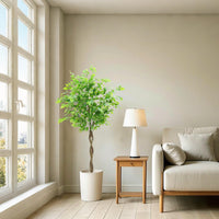 Albero di ficus artificiale Garvee da 5 piedi con foglie di seta e robusto vaso di cemento per casa e ufficio, verde