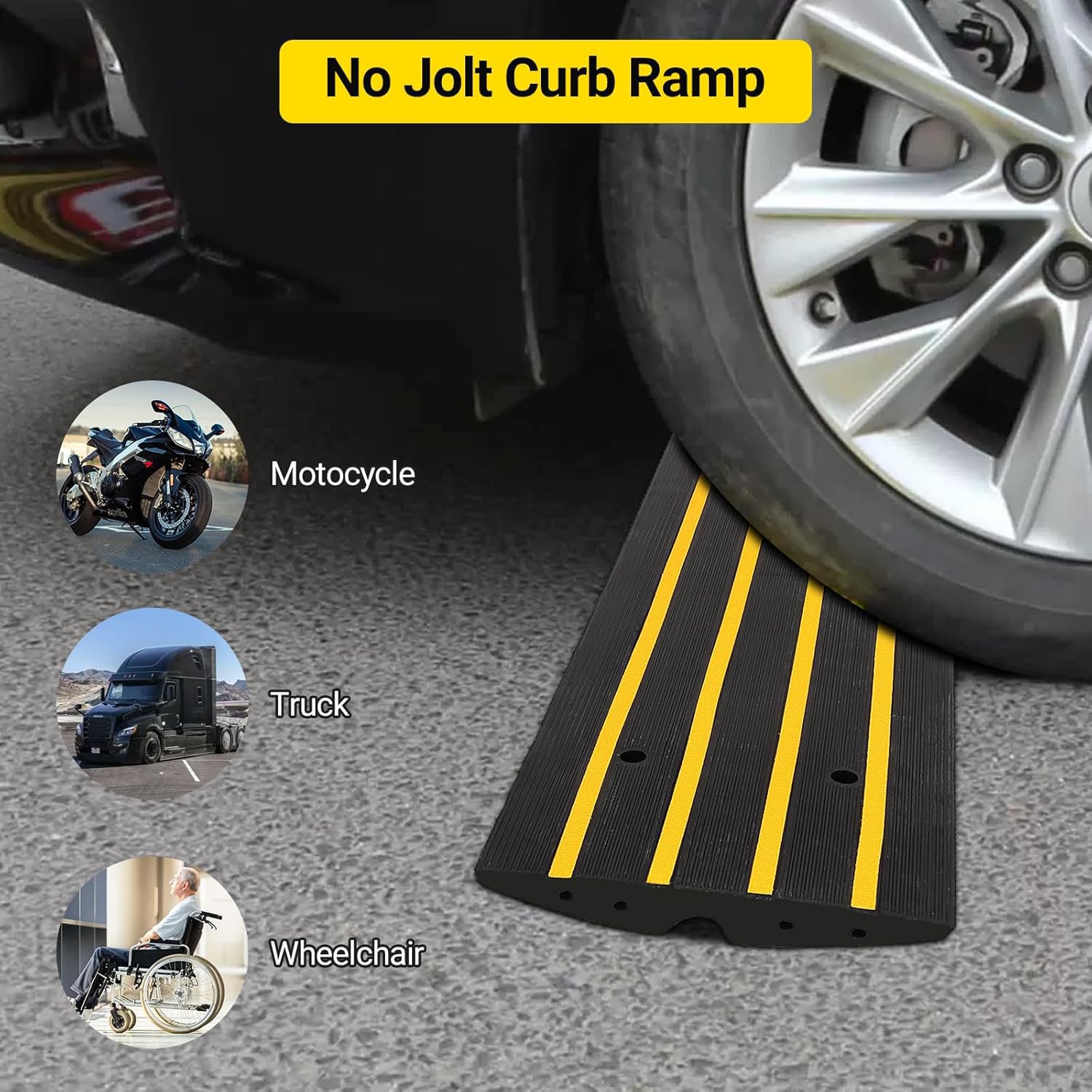 Rampa di soglia in gomma nera Garvee, capacità di carico di 50 tonnellate, lunghezza 48'', antiscivolo, resistente ai raggi UV, protezione dei cavi per auto e sedie a rotelle