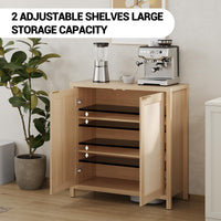 Credenza da cucina Garvee Farmhouse con ante in rattan, ripiani regolabili, legno, ampio spazio di archiviazione, corridoio e sala da pranzo, colori naturali