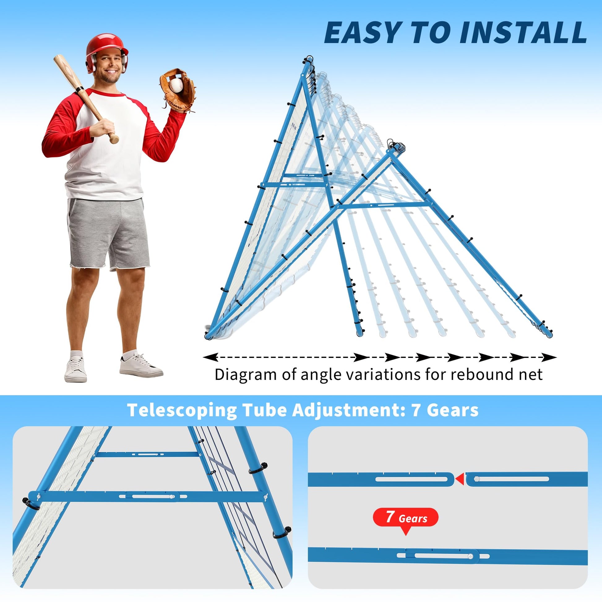 Rete da rimbalzo per lancio di baseball Garvee 5x4 piedi con bersaglio a 9 fori, angolo regolabile, struttura in metallo, pieghevole, versatile per giardino e allenamento