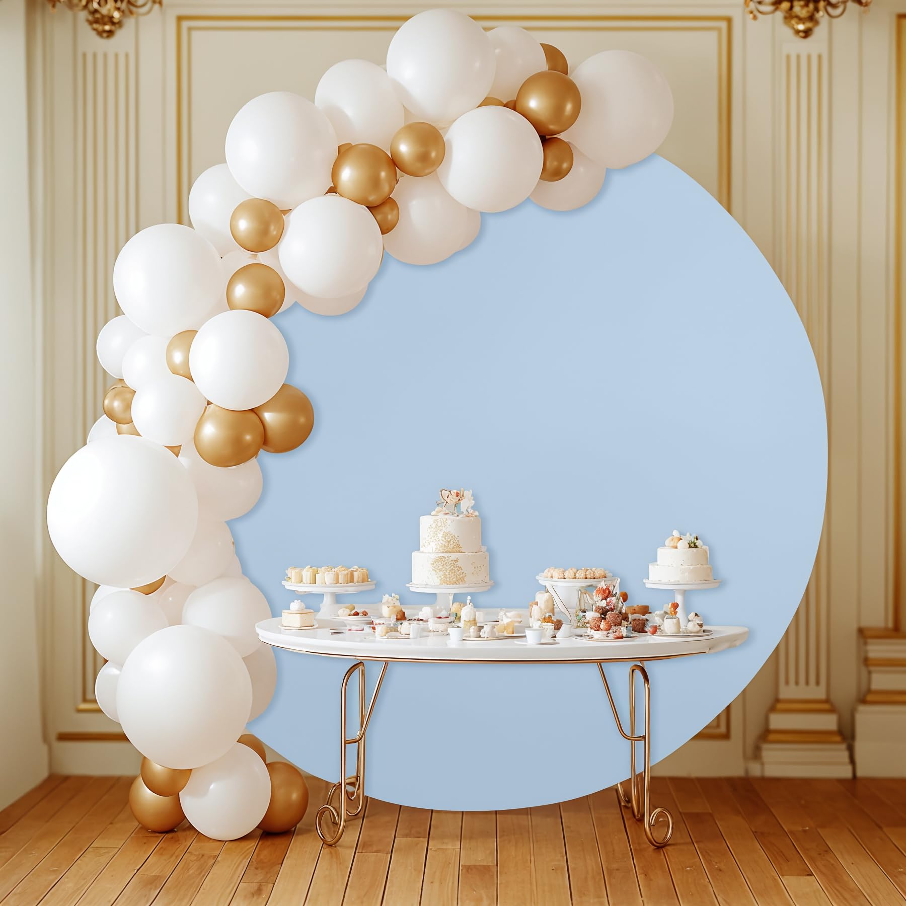 Garvee 6,5 piedi Copertura per fondale rotonda Copertura per arco nuziale per 2 m di diametro Antipiega Elasticizzato Spandex Sfondo fotografico Cerchio Arco di palloncini Baby Shower Matrimonio Bianco