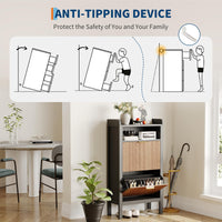 Scarpiera Garvee con 2 cassetti a ribalta, design scanalato, MDF e metallo, per corridoio e soggiorno, grande, bianco