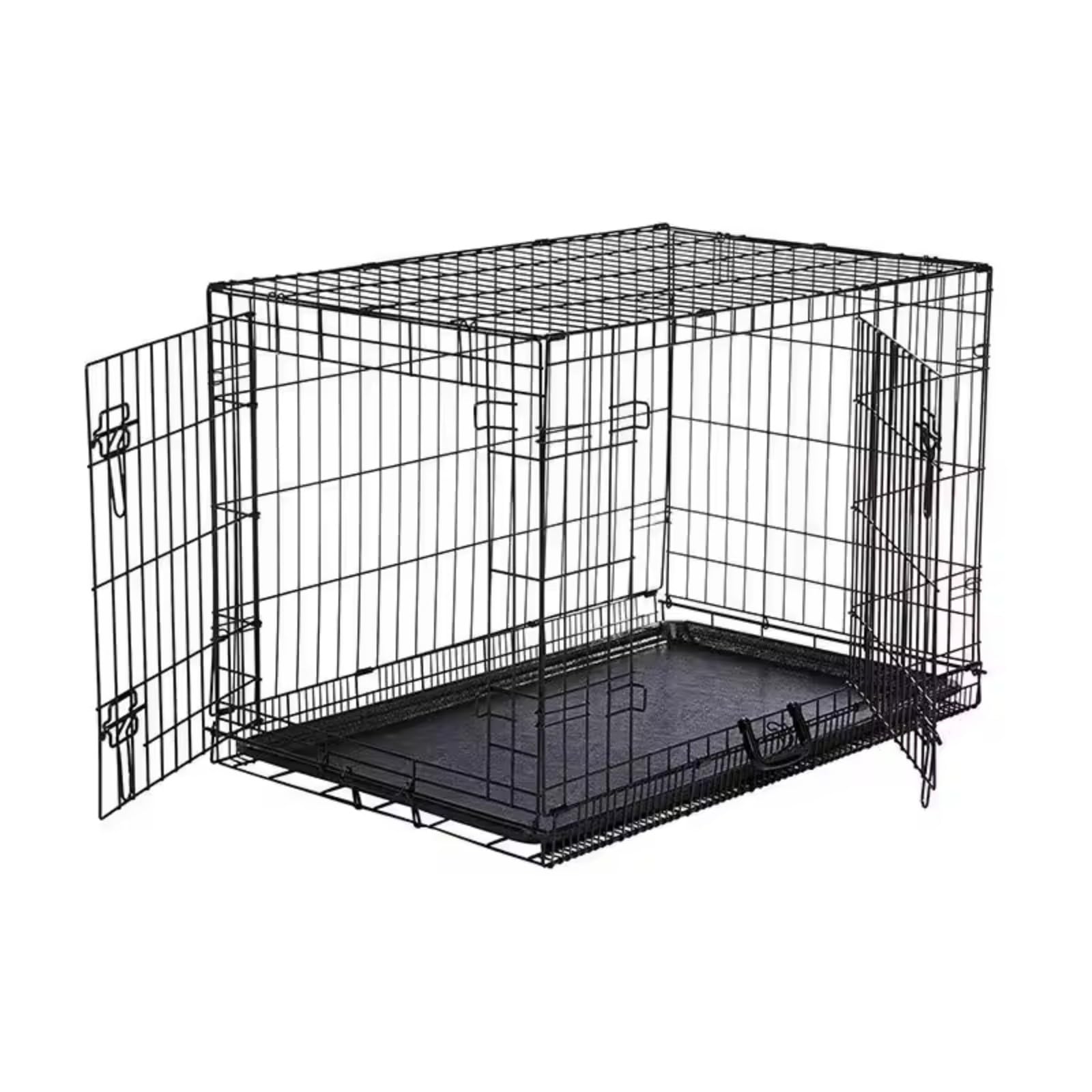 Garvee Trasportino per cani da 48 pollici con cassetto, pieghevole, tubo in acciaio, doppia porta, portatile per piccoli animali domestici, viaggi e casa, 48"x30"x32", nero