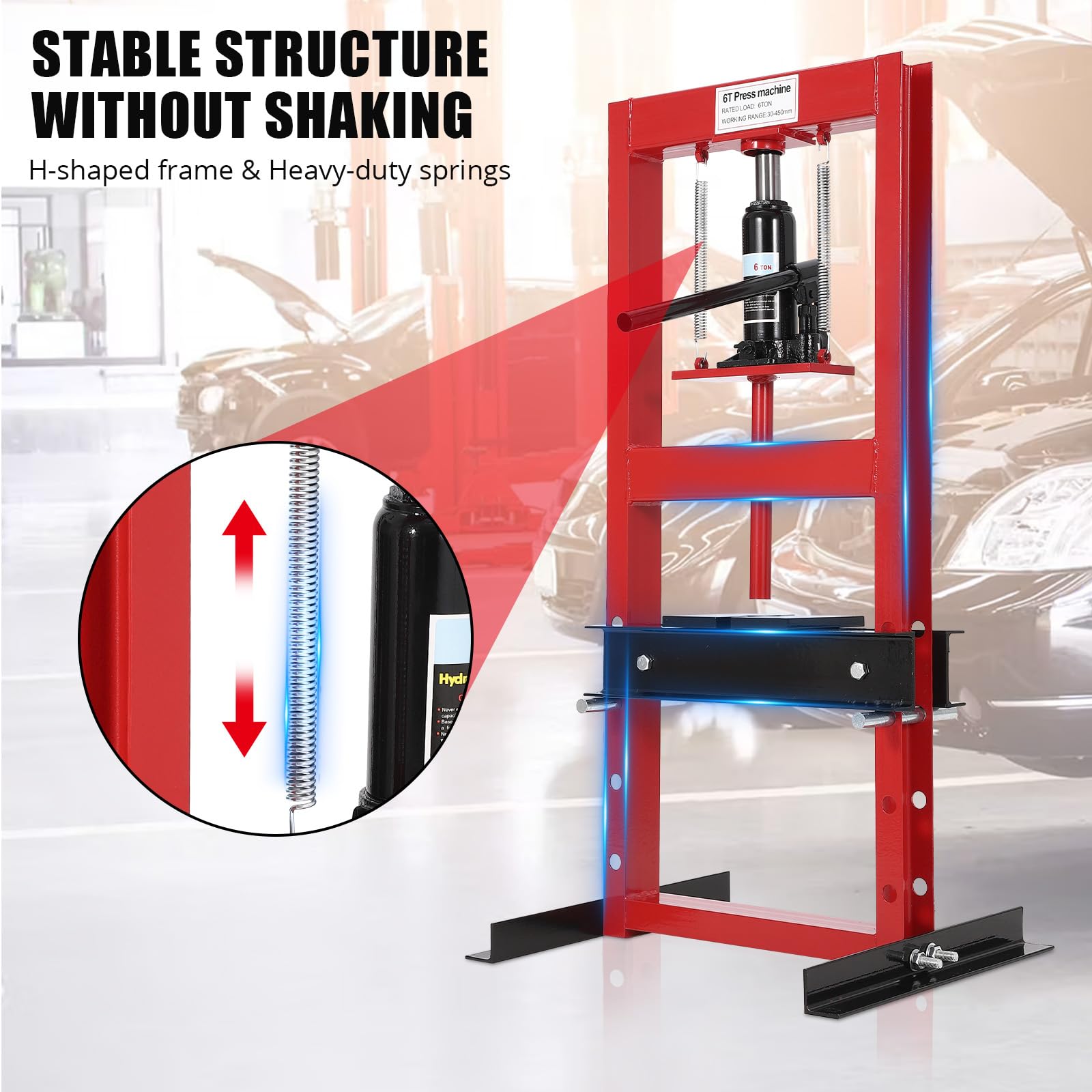 Pressa idraulica Garvee 6T con telaio a H e 2 piastre di pressatura per officine automobilistiche e metallurgiche, tavolo regolabile, acciaio, resistente alla ruggine