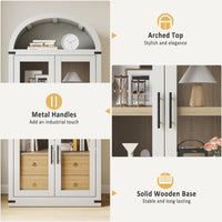 Libreria ad arco Garvee, stile fattoria, con ante e cassetti, per soggiorno e ufficio, alta 180 cm, in legno MDF, angoli in metallo, colore legno naturale.