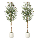 Albero di ulivo artificiale Garvee da 1,5 m con 2 tronchi di legno e vaso di cemento bianco per la decorazione di soggiorno e ufficio, rami regolabili, 864 foglie di seta - 