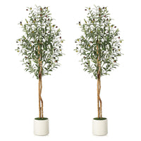 Albero di ulivo artificiale Garvee da 1,5 m con 2 tronchi di legno e vaso di cemento bianco per la decorazione di soggiorno e ufficio, rami regolabili, 864 foglie di seta