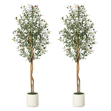 Albero di ulivo artificiale Garvee da 1,5 m con 2 tronchi di legno e vaso di cemento bianco per la decorazione di soggiorno e ufficio, rami regolabili, 864 foglie di seta