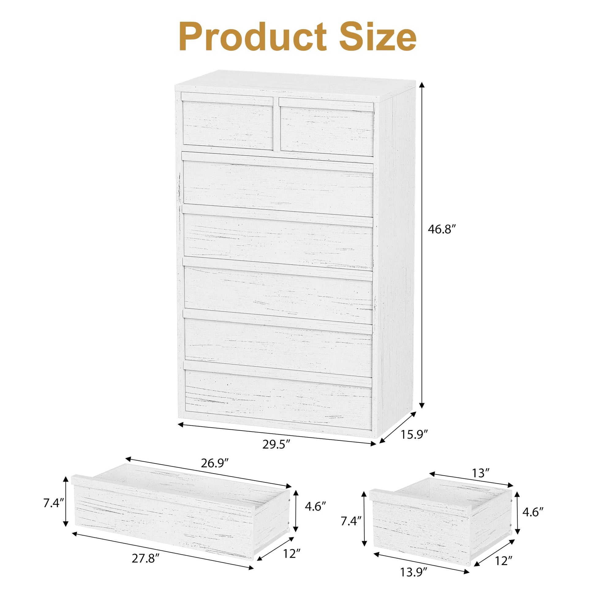 Cassettiera Garvee a 7 cassetti con ampio spazio di archiviazione per camera da letto e soggiorno, 46 pollici di altezza, legno robusto, design moderno