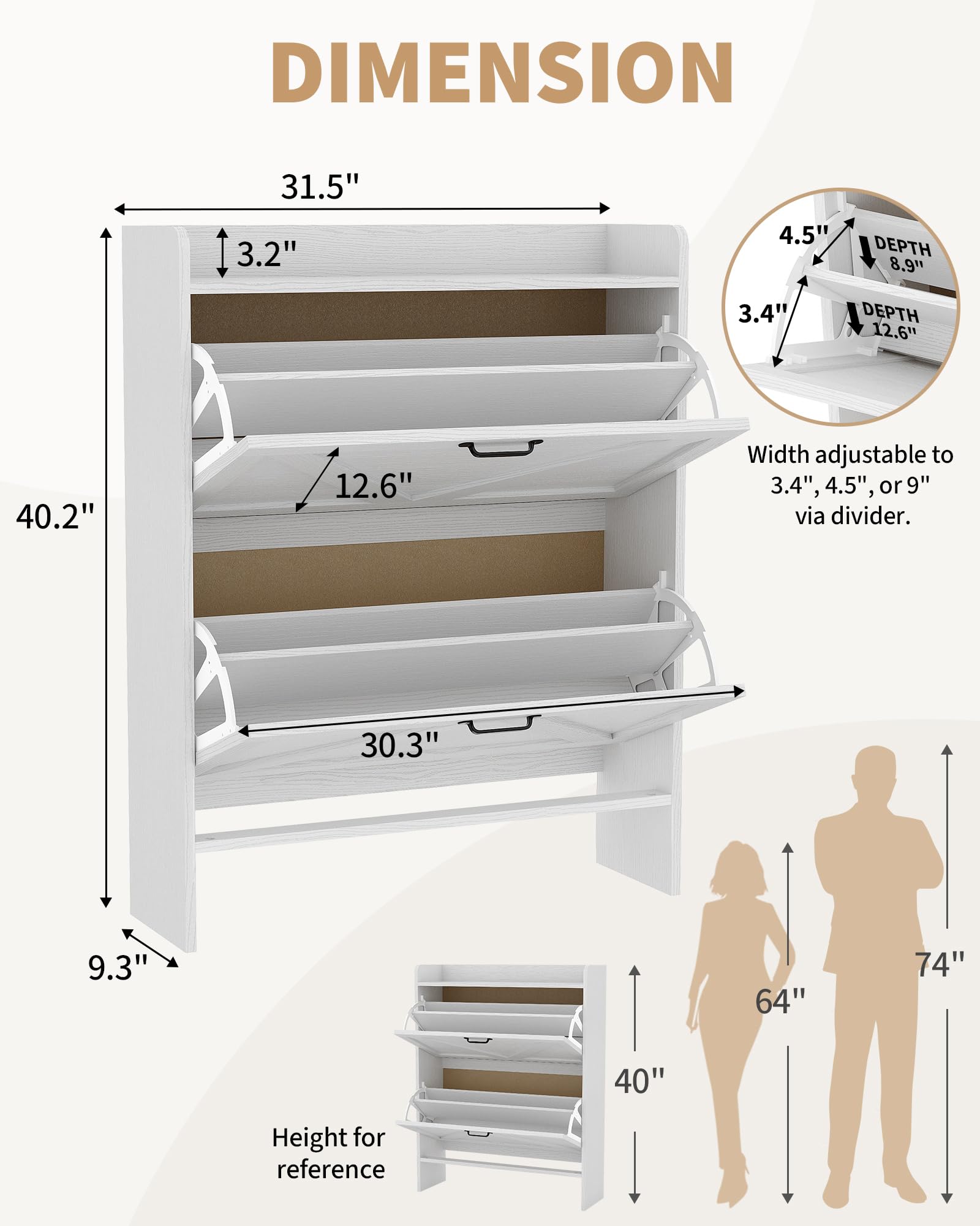 Garvee Scarpiera con 2 cassetti pieghevoli, scarpiera rustica per corridoio e ingresso, bianca, salvaspazio