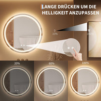 Specchio per il trucco illuminato Garvee, specchio da bagno rotondo da 50 cm con luce, specchio a LED con interruttore touch e vetro antideflagrante, specchio da bagno dimmerabile e antiappannamento con illuminazione