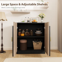 Mobile buffet Garvee Mid-Century Modern con design scanalato, ante ad arco, ripiani regolabili, nero-marrone per sala da pranzo e soggiorno, modulare, PB+MDF