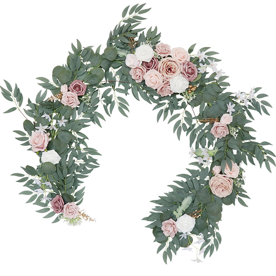 Garvee Ghirlanda Artificiale di Eucalipto con Rose Vintage, 180CM, Fiori Realistici, Mano Intrecciata, Foglie Naturali, Decorazione per Matrimoni e Tavoli