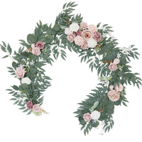 Garvee Ghirlanda Artificiale di Eucalipto con Rose Vintage, 180CM, Fiori Realistici, Mano Intrecciata, Foglie Naturali, Decorazione per Matrimoni e Tavoli
