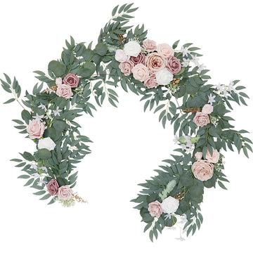 Garvee Ghirlanda Artificiale di Eucalipto con Rose Vintage, 180CM, Fiori Realistici, Mano Intrecciata, Foglie Naturali, Decorazione per Matrimoni e Tavoli