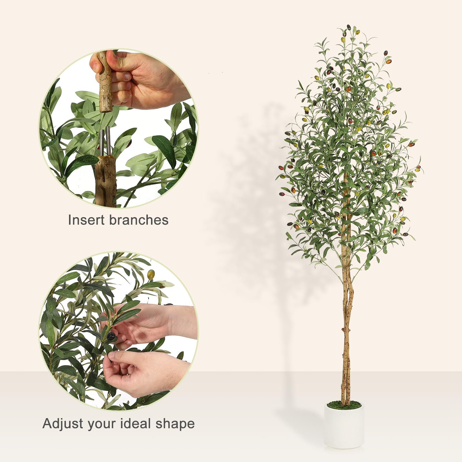 Albero di ulivo artificiale Garvee da 6 piedi con 2 tronchi di legno, vaso in cemento bianco per soggiorno e ufficio, facile da curare