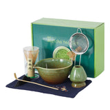 Set Garvee Matcha 7 Pezzi Kit Completo con Ciotola in Ceramica, Frusta in Bambù, Setaccio in Acciaio, Verde Transmutation, Cerimonie del Tè