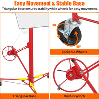 Sollevatore per cartongesso Garvee da 11 piedi con capacità di 150 libbre, braccio telescopico a 360°, acciaio al carbonio, 3 ruote bloccabili, fai da te
