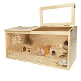 Gabbia per criceti in legno Garvee con finestra in acrilico, grande, ben ventilata, in robusto legno di pino, chiusura sicura, parte superiore aperta, per criceti e porcellini d'India - Colore del legno