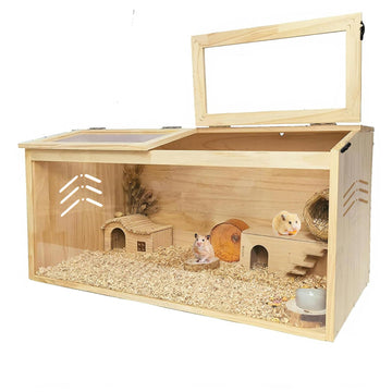 Gabbia per criceti in legno Garvee con finestra in acrilico, grande, ben ventilata, in robusto legno di pino, chiusura sicura, parte superiore aperta, per criceti e porcellini d'India