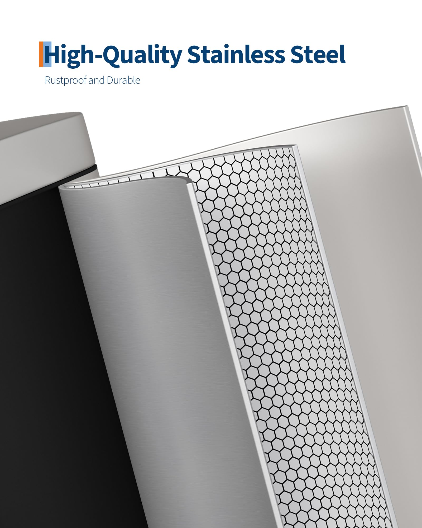 Pattumiera in metallo Garvee da 2,6 galloni/10 litri con coperchio, sottile, impermeabile per camera da letto e ufficio, cestino interno, maniglia, chiusura silenziosa