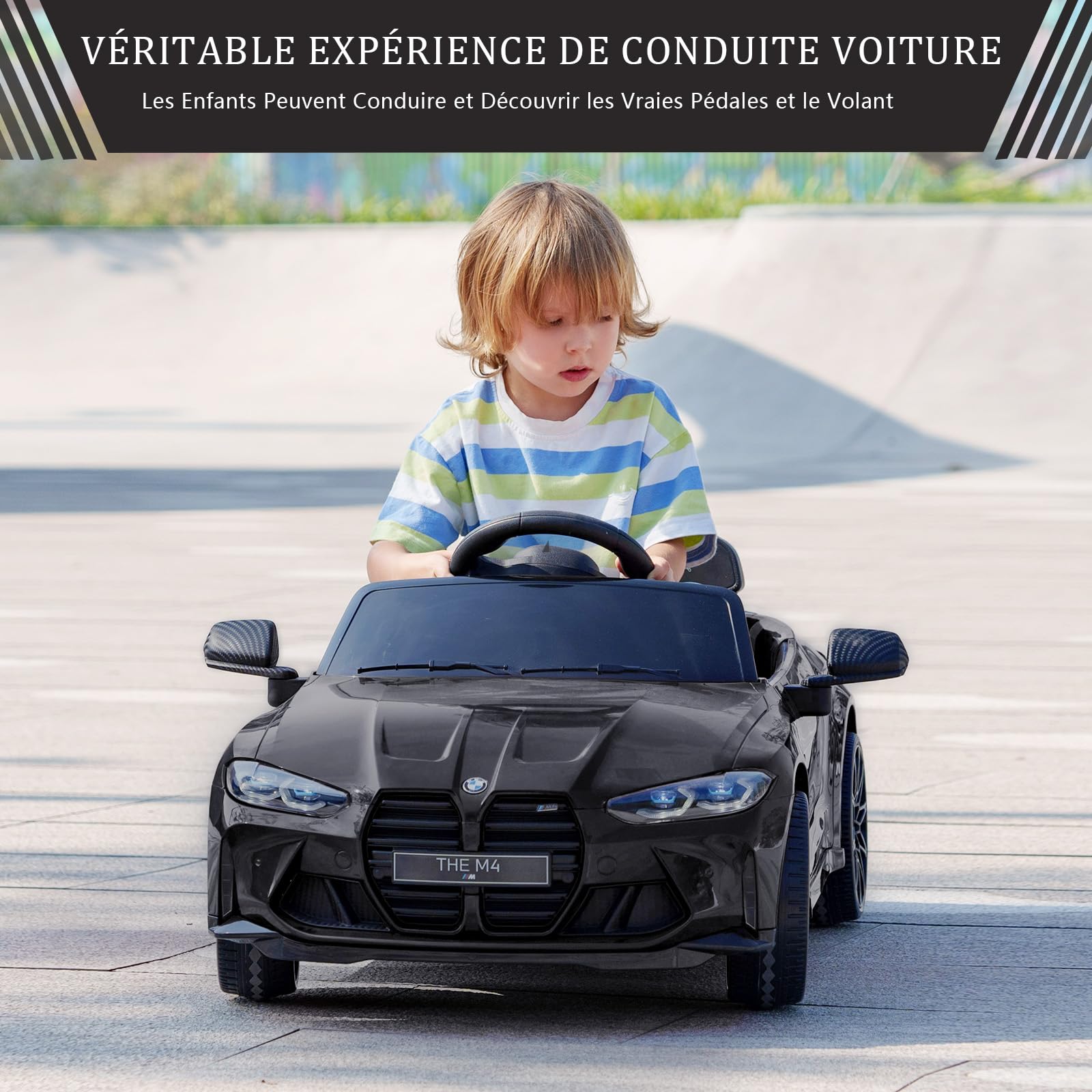 Garvee Kids Electric Car 12V con licenza BMW M4 con telecomando 2.4G, USB, musica LED, stabile, sicura, multicolore