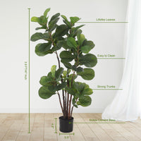 Albero di fico artificiale Garvee a foglia di violino, 4,9 piedi, con 102 foglie, per decorazioni per la casa e l'ufficio, verde, resistente alle intemperie