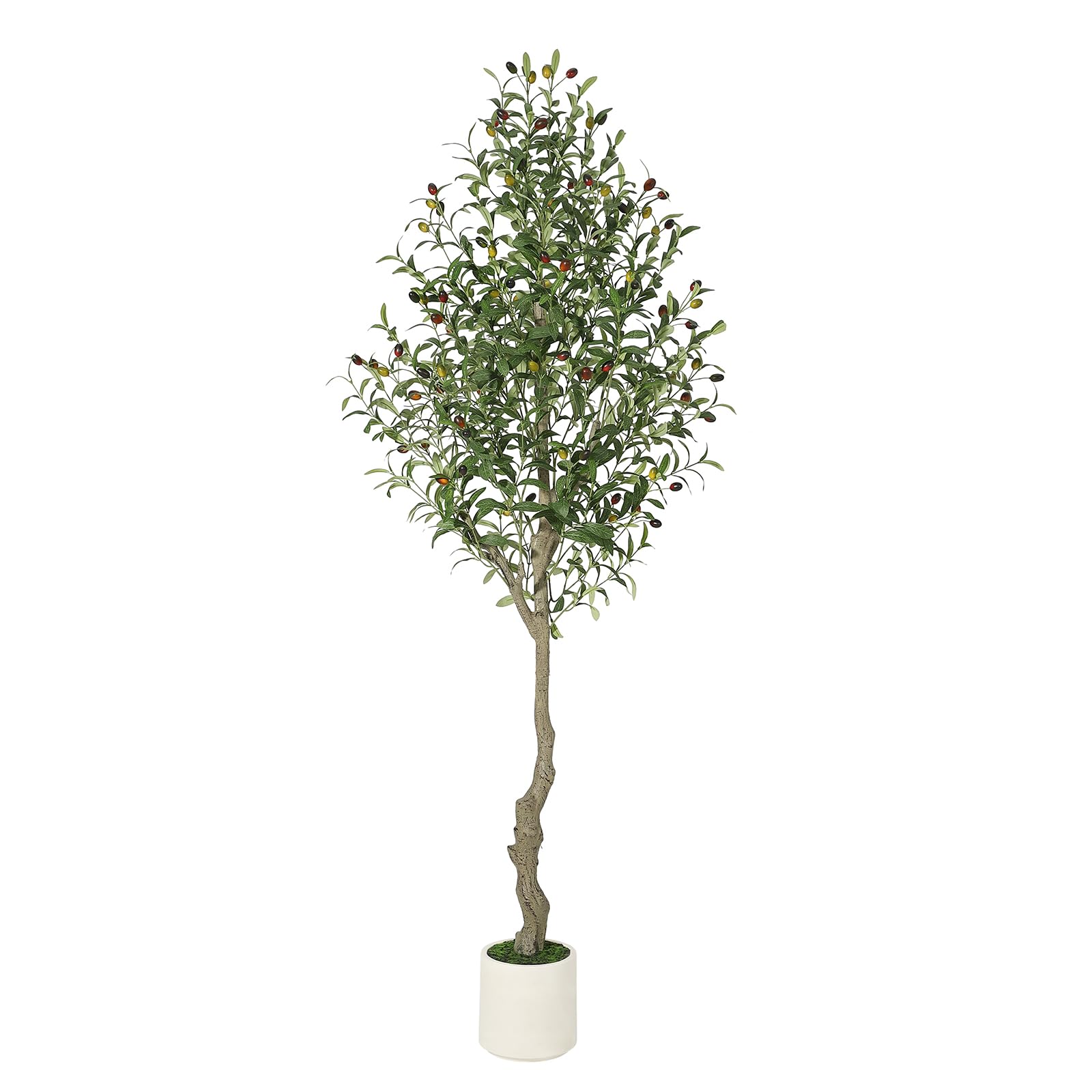 Albero di ulivo artificiale Garvee alto 6 piedi con tronco realistico in PE e foglie regolabili per la decorazione del soggiorno, vaso in PP bianco
