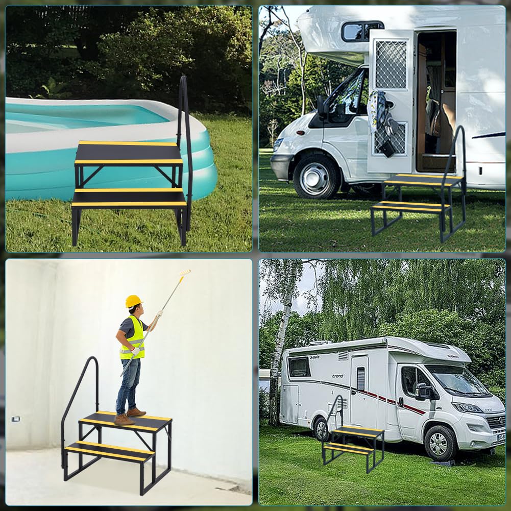 Scaletta per camper Garvee a 2 gradini con corrimano, scaletta antiscivolo per piscina, alluminio, campeggio e attività all'aperto, nera, capacità di carico di 400 libbre