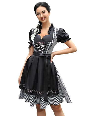 Abito tradizionale Dirndl midi da donna Garvee in 2 pezzi con abito Dirndl e grembiule per l'Oktoberfest, taglie 34-52, confezione riutilizzabile