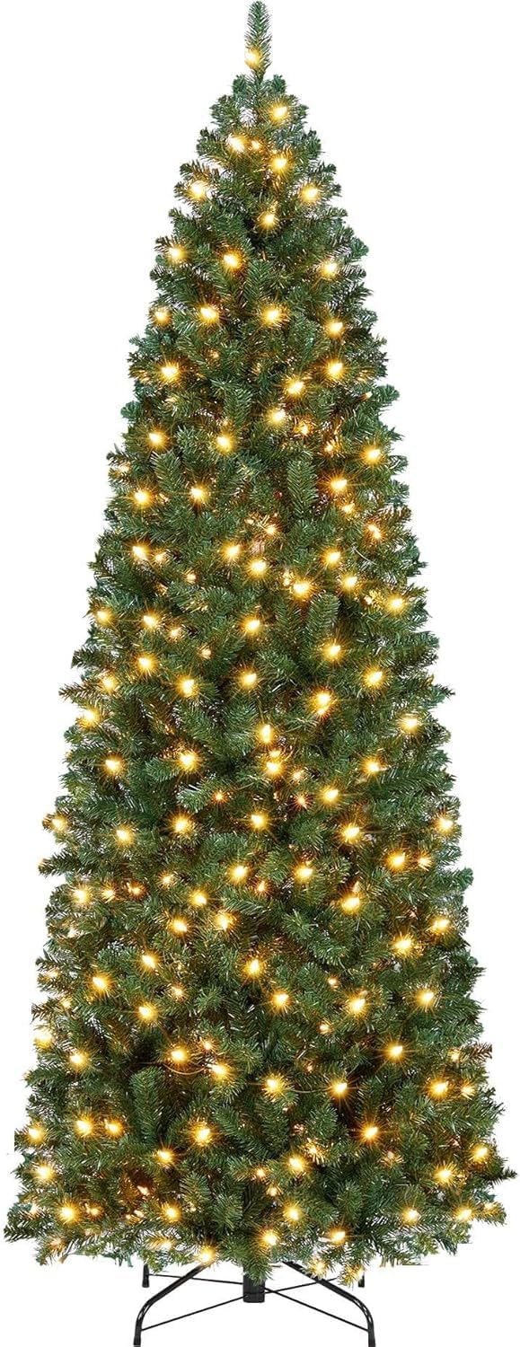 Albero di Natale artificiale Garvee da 230 cm con 250 luci LED, supporto in metallo, albero di Natale preilluminato, rami di abete in PVC, verde, per casa, ufficio, negozi, hotel