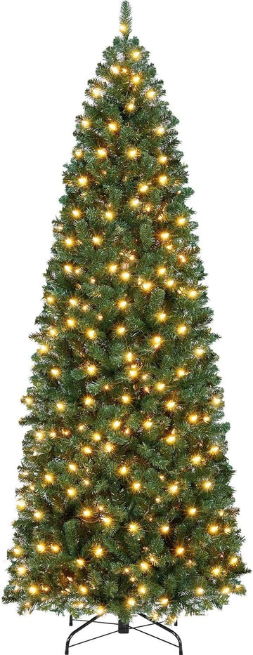 Albero di Natale artificiale Garvee da 230 cm con 250 luci LED, supporto in metallo, albero di Natale preilluminato, rami di abete in PVC, verde, per casa, ufficio, negozi, hotel