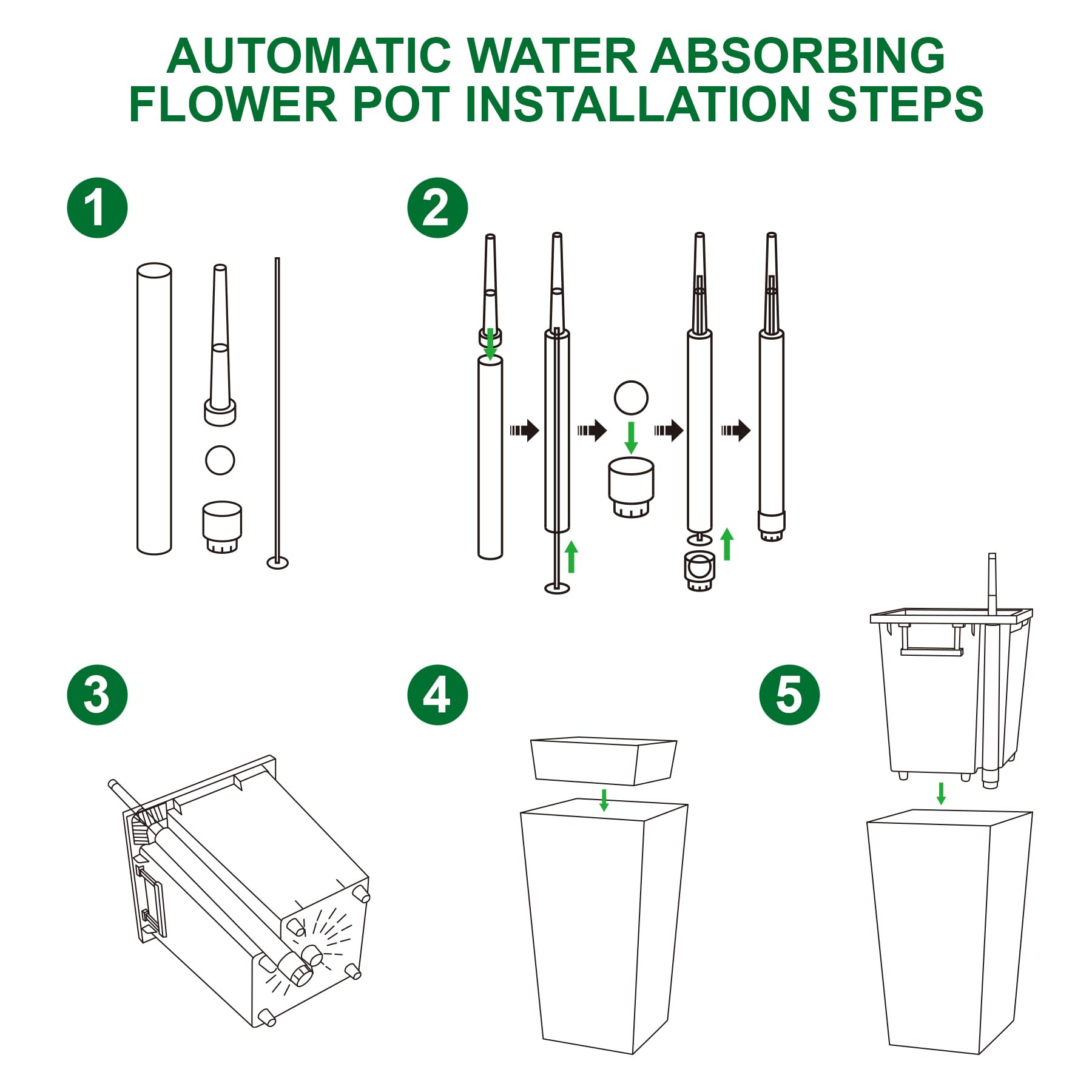 Garvee Set di 2 fioriere alte 22,5" con irrigazione automatica per giardino e patio, nere, plastica resistente alle intemperie, 22,5 pollici
