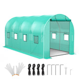 Serra a tunnel Garvee da 7x15x7 piedi con tubo zincato, porta avvolgibile completamente apribile, 8 finestre a rete, ampia base per giardino esterno verde - Verde