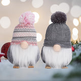 Garvee Set di 2 gnomi natalizi con naso a LED e sci in legno, fatti a mano, 8 pollici, grigio e nero, decorazione da tavolo e mensola